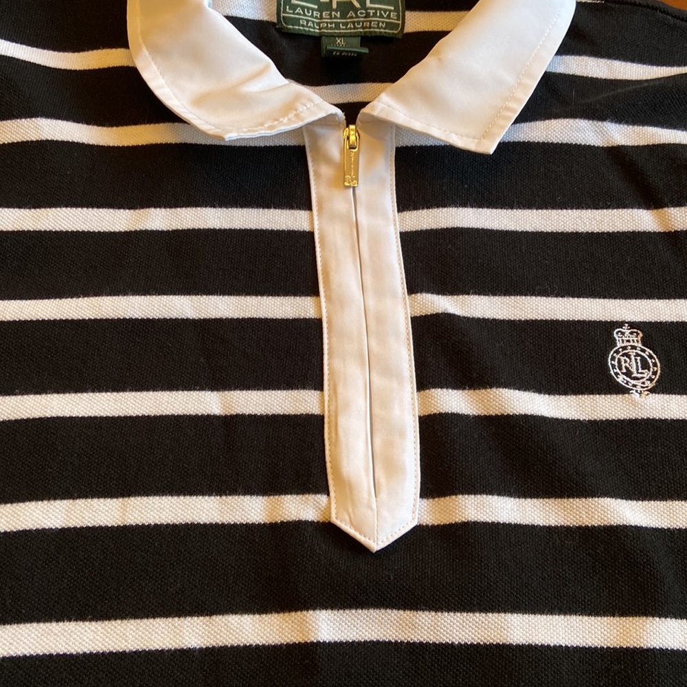 Ralph Lauren Active Black And White Stripped Women’s Short Sleeved Collard Shirt - Picture 6 of 7
